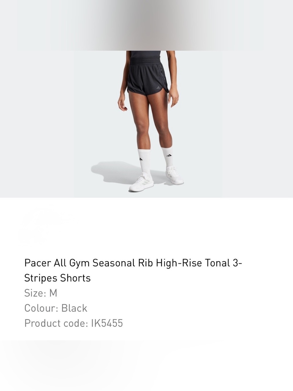 adidas Black High-Rise Ribbed Tonal 3-Stripe Shorts